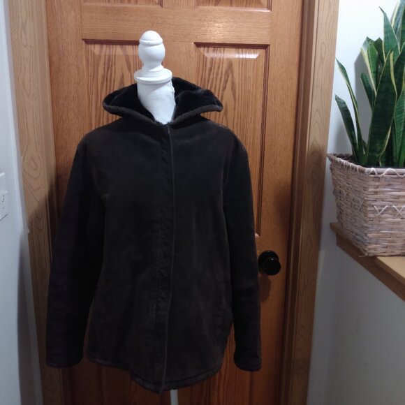 Jones New York Sport Women's Size L Faux Fur Lined Sude Brown Winter Jacket - Picture 7 of 13